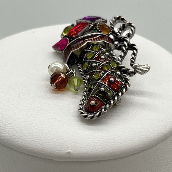 VTG Christmas Stocking Brooch Kenneth Cole Enamel Rhinestones Beads Signed - Picture 4 of 7